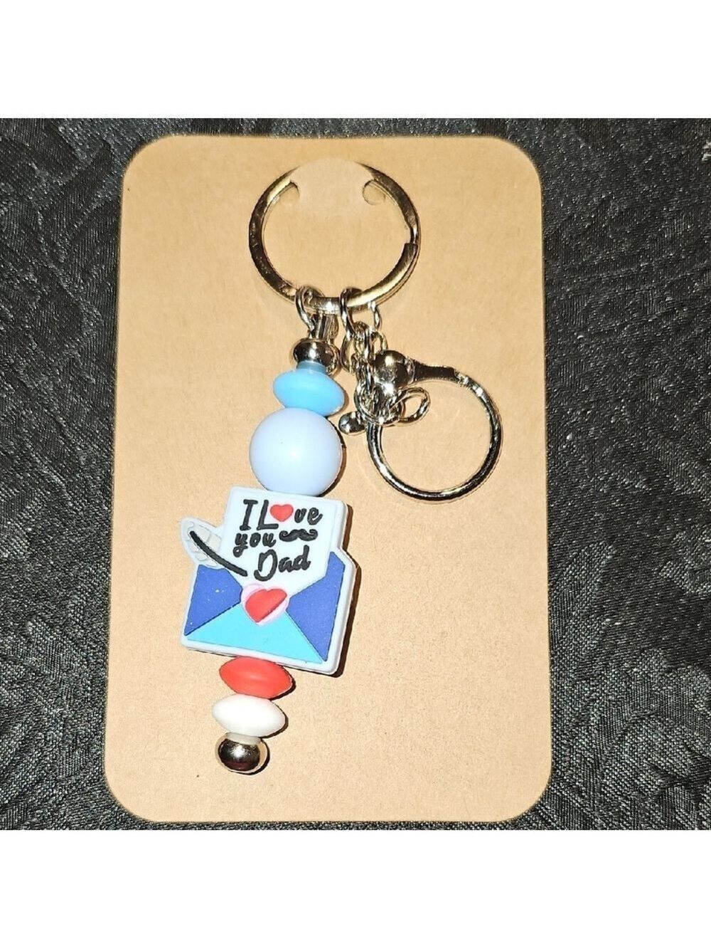 Handbeaded I Love You Dad Keychain with Beads
